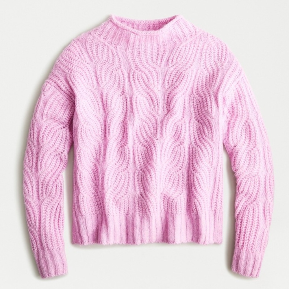J. Crew Pink Cable Knit Turtleneck Sweater